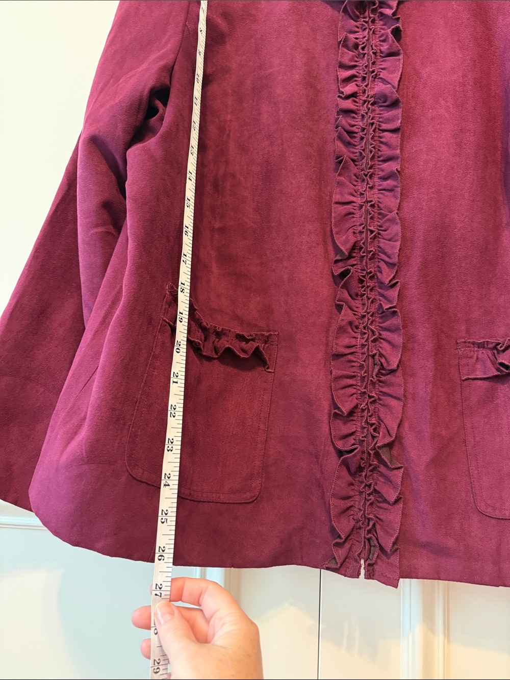 Susan Graver Raspberry Suede Ruffle-Trim Blazer - Picture 5 of 6